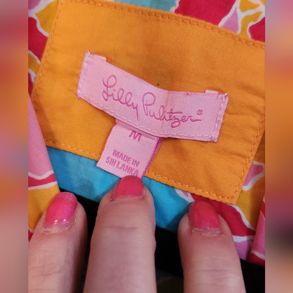 Lilly Pulitzer Resort Fit Blue Floral Print Button-Down Shirts, Size M - Picture 3 of 7